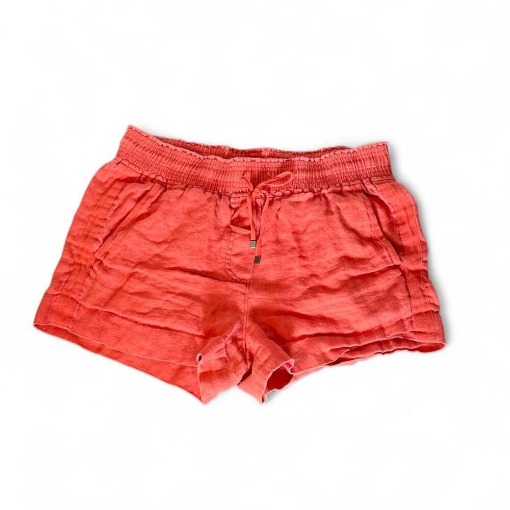 Orange linen shorts with drawstring